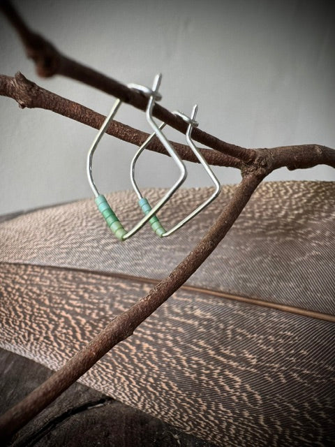 Handmade Sterling Silver Square Hoop Earrings with Miyuki Beads