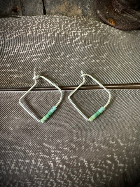 Handmade Sterling Silver Square Hoop Earrings with Miyuki Beads