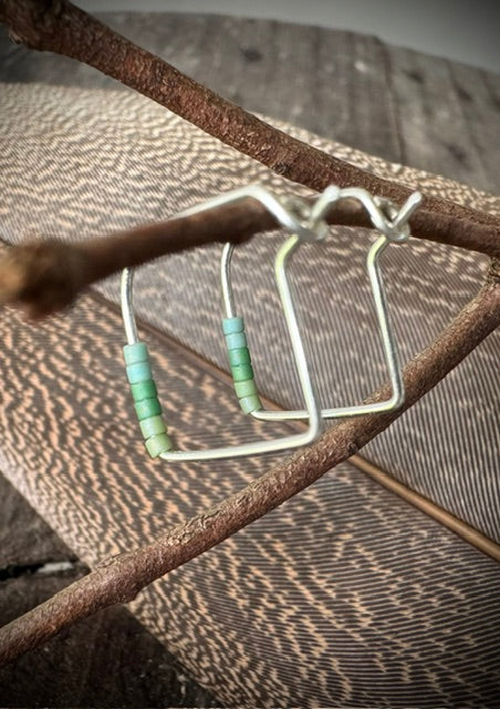 Handmade Sterling Silver Square Hoop Earrings with Miyuki Beads